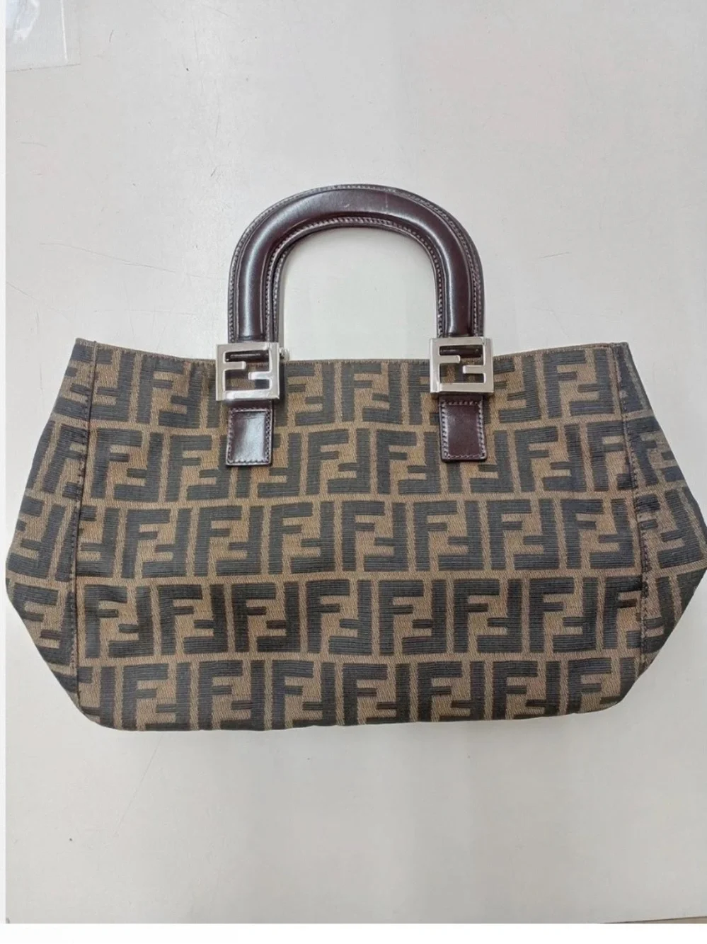 Fendi Zucca Print top leather handle bag vintage